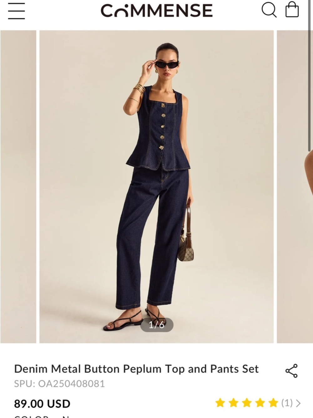 Commense Navy Denim Straight Leg Pants and Top set